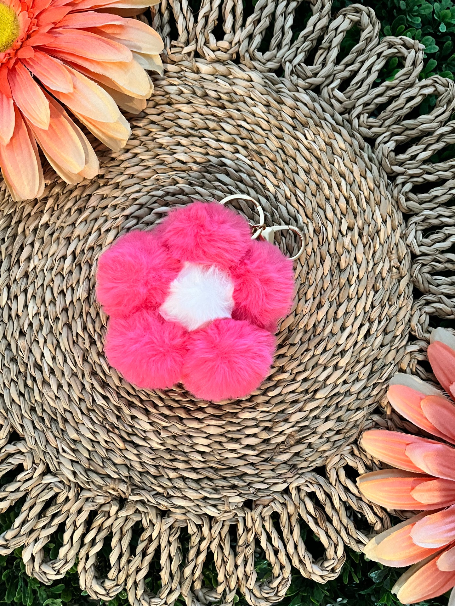 Flower Pom Pom Keychain