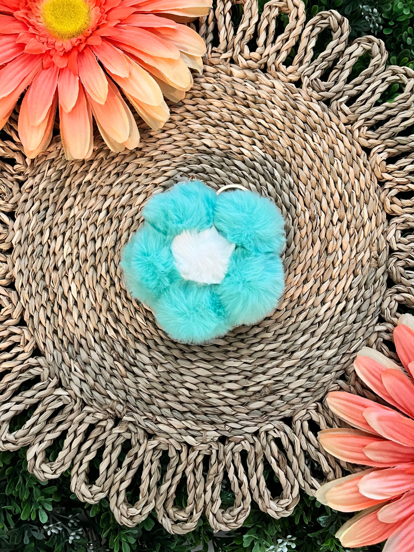 Flower Pom Pom Keychain