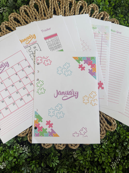 2026 January Puzzle Pieces Monthly Themed Spreads