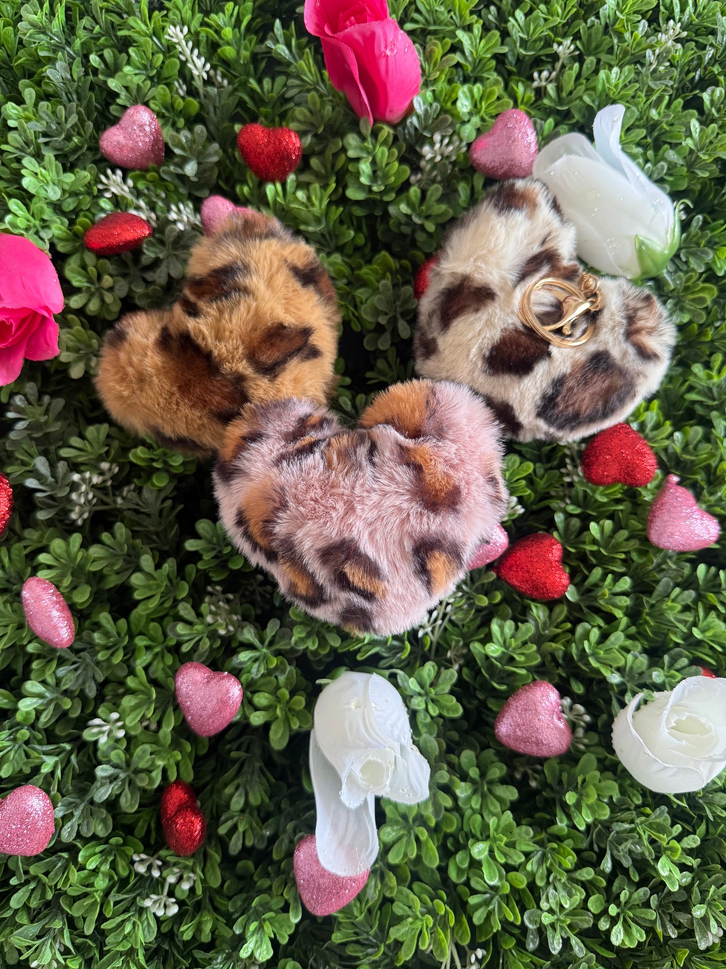 Leopard Heart Pom Pom Keychain
