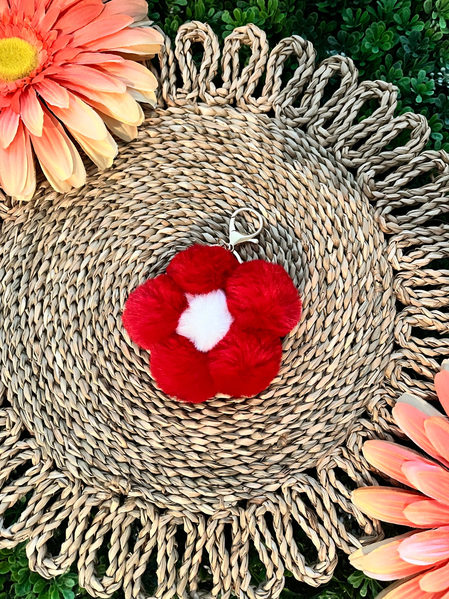 Flower Pom Pom Keychain