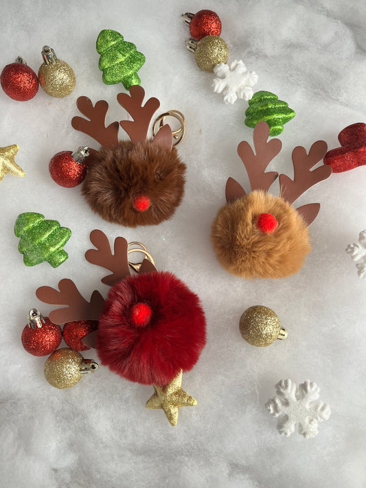 Reindeer Pom Pom Keychain