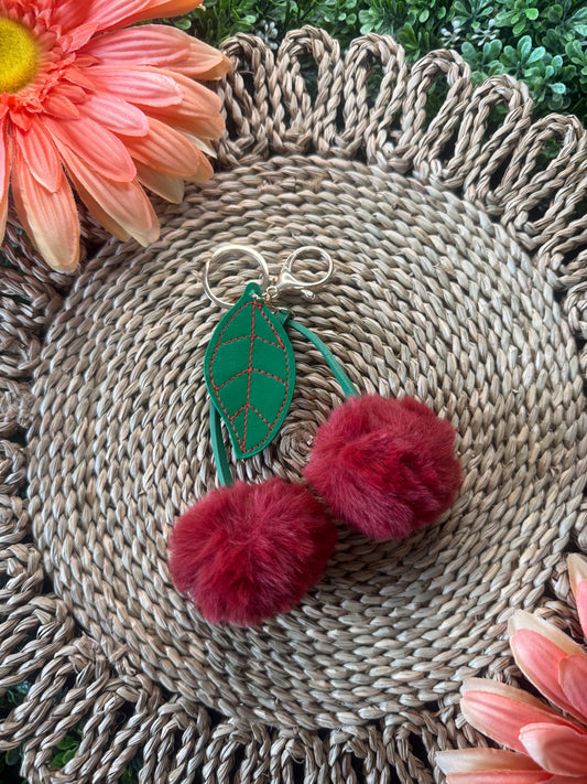Cherry Pom Pom Keychain